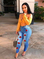 Load image into Gallery viewer, Floral Embroidery Jeans
