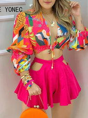 Load image into Gallery viewer, Long Sleeve Crop Top &amp; Cutout Shorts
