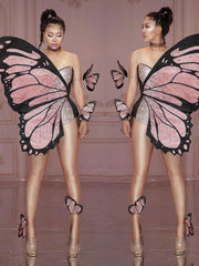 Load image into Gallery viewer, Butterfly Wings Rhinestones Bodysuit Dance Costume Halloween Party Show Role-playing Cosplay Costume DJ Singer Dancer Stage Wear