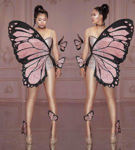 Butterfly Wings Rhinestones Bodysuit Dance Costume Halloween Party Show Role-playing Cosplay Costume DJ Singer Dancer Stage Wear