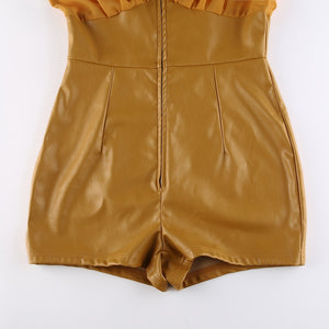 Faux Leather Botton Romper