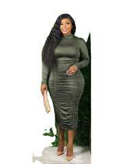 Load image into Gallery viewer, Plus Size Long Sleeve Drawstring Dress
