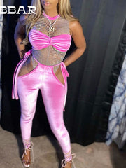 Load image into Gallery viewer, Mixed Style Mesh Bodysuit &amp; Pants Set
