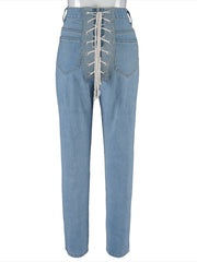 Load image into Gallery viewer, Back Laced-Up Denim Jeans
