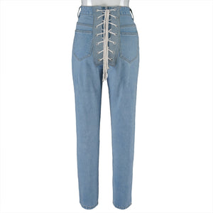 Back Laced-Up Denim Jeans