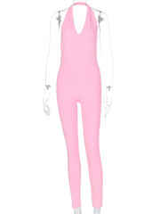 Load image into Gallery viewer, Simenual Solid Bodycon Halter Women Long Jumpsuits Skinny Backless Sleeveless Workout Overalls Sportswear Fashion Basic Jumpsuit

