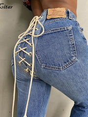 Load image into Gallery viewer, Back Laced-Up Denim Jeans
