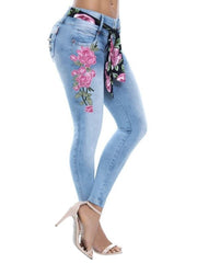 Load image into Gallery viewer, High Waist Skinny Stretch Embroidered Jeans
