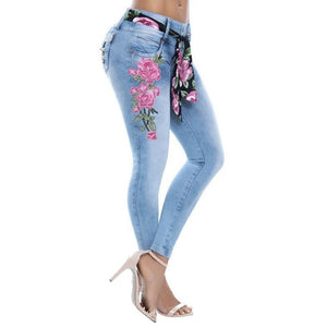 High Waist Skinny Stretch Embroidered Jeans
