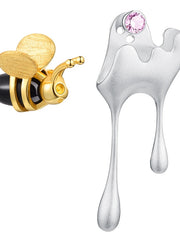 Load image into Gallery viewer,  Bee and Dripping Honey Asymmetric Sterling Silver Earrings Gold Plated
