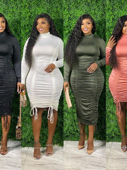 Load image into Gallery viewer, Plus Size Long Sleeve Drawstring Dress
