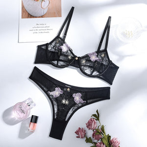 Floral Embroidered Lingerie Set