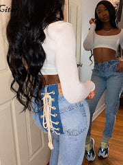 Load image into Gallery viewer, Back Laced-Up Denim Jeans
