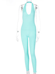 Load image into Gallery viewer, Simenual Solid Bodycon Halter Women Long Jumpsuits Skinny Backless Sleeveless Workout Overalls Sportswear Fashion Basic Jumpsuit
