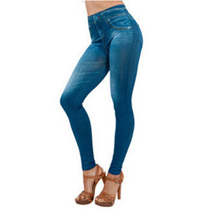 Slim Faux Denim Jeans Leggings W/ Pockets