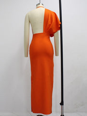 Load image into Gallery viewer, Asymmetric Sleeve Side Slit Dress
