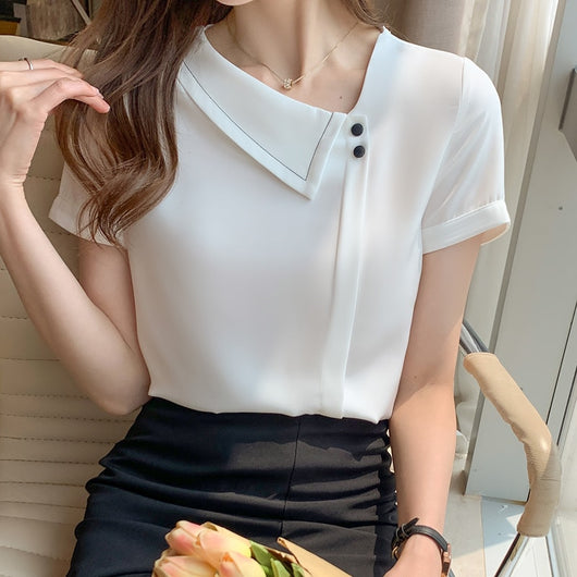 Asymmetrical Collar  Blouse