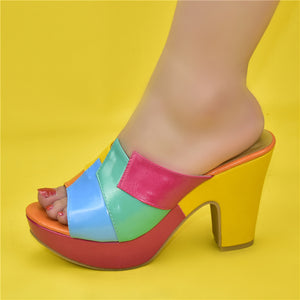 Patchwork Thick Heels