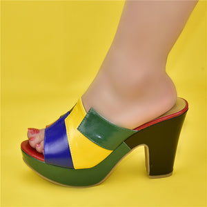 Patchwork Thick Heels