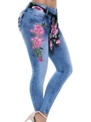 Load image into Gallery viewer, High Waist Skinny Stretch Embroidered Jeans
