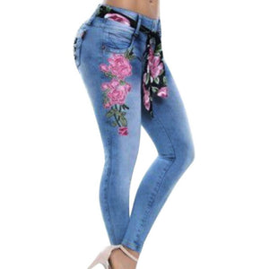 High Waist Skinny Stretch Embroidered Jeans