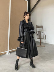 Load image into Gallery viewer, Long Sleeve Faux Leather Coat

