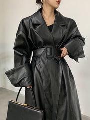 Load image into Gallery viewer, Long Sleeve Faux Leather Coat
