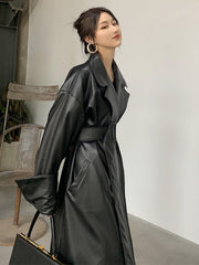 Load image into Gallery viewer, Long Sleeve Faux Leather Coat
