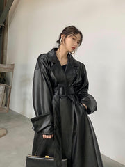 Load image into Gallery viewer, Long Sleeve Faux Leather Coat
