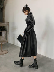 Load image into Gallery viewer, Long Sleeve Faux Leather Coat

