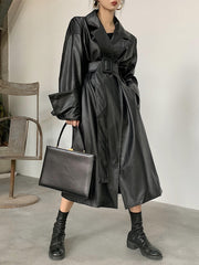 Load image into Gallery viewer, Long Sleeve Faux Leather Coat
