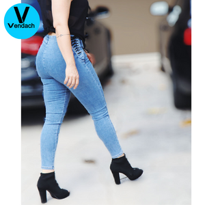 High Waist Side Lace-up Stretchy Jeans