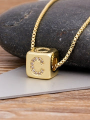 Load image into Gallery viewer, Cube Letter Pendant Necklace
