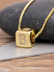 Load image into Gallery viewer, Cube Letter Pendant Necklace
