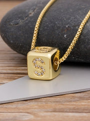 Load image into Gallery viewer, Cube Letter Pendant Necklace
