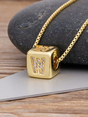 Load image into Gallery viewer, Cube Letter Pendant Necklace
