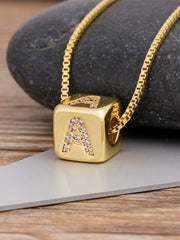 Load image into Gallery viewer, Cube Letter Pendant Necklace
