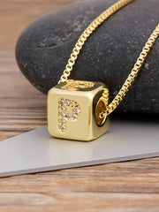 Load image into Gallery viewer, Cube Letter Pendant Necklace
