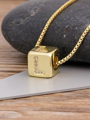 Load image into Gallery viewer, Cube Letter Pendant Necklace
