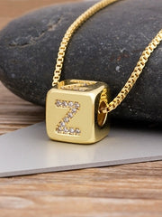 Load image into Gallery viewer, Cube Letter Pendant Necklace
