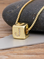 Load image into Gallery viewer, Cube Letter Pendant Necklace

