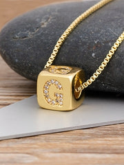 Load image into Gallery viewer, Cube Letter Pendant Necklace
