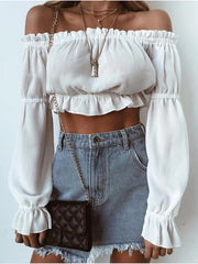 Load image into Gallery viewer, Long Sleeve Off Shoulder Crop Top
