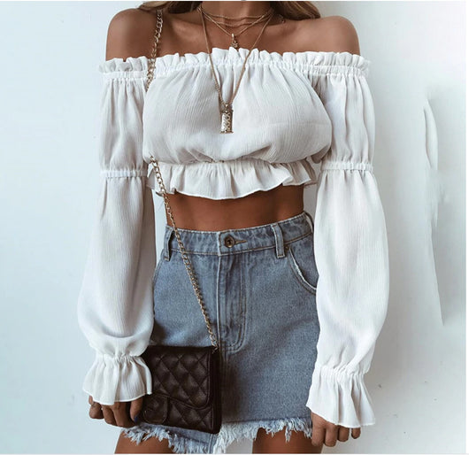 Long Sleeve Off Shoulder Crop Top