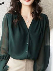 Load image into Gallery viewer, Sheer Long Sleeve Blouse
