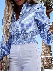 Load image into Gallery viewer, Plaid Long Sleeve Blouse
