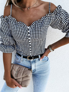 Off-Shoulder Plaid Top