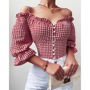 Off-Shoulder Plaid Top