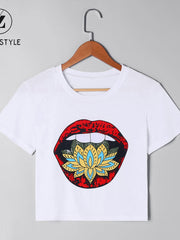 Load image into Gallery viewer, Lotus Mouth Cropped T-Shirt
