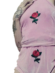 Load image into Gallery viewer, Rose Embroidered Velvet Halter Top and Shorts Set

